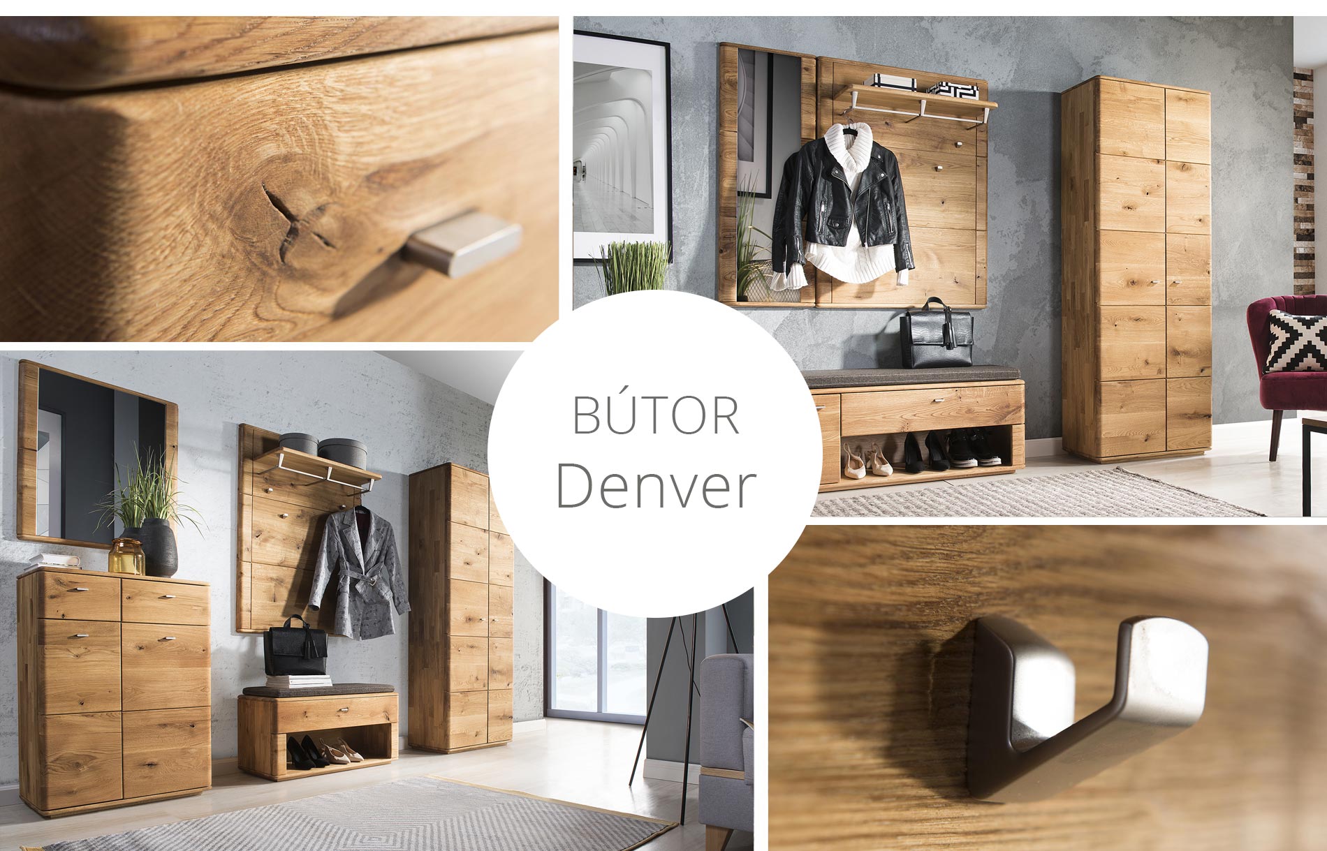 Luxus tömörfa előszoba bútor Denver