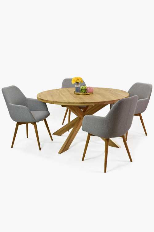Bővíthető kerek tölgyfa asztal és székek  - 0