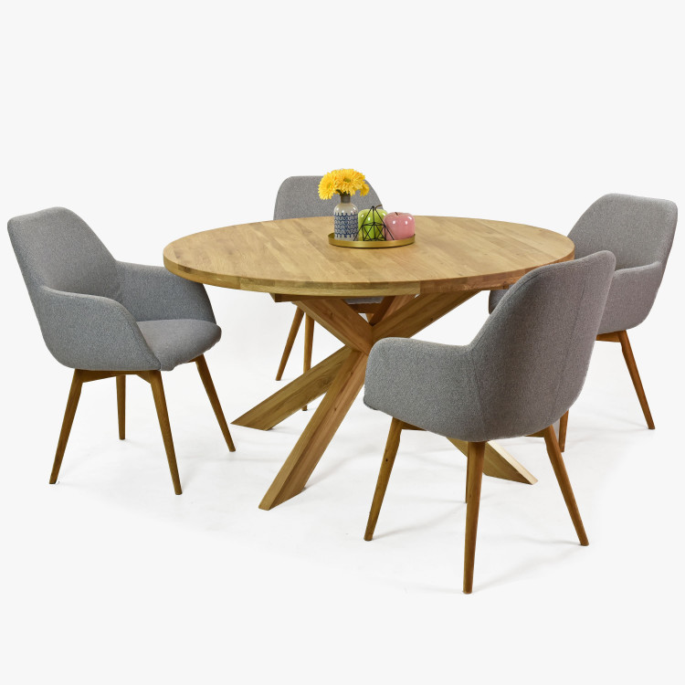 Bővíthető kerek tölgyfa asztal és székek  - 0