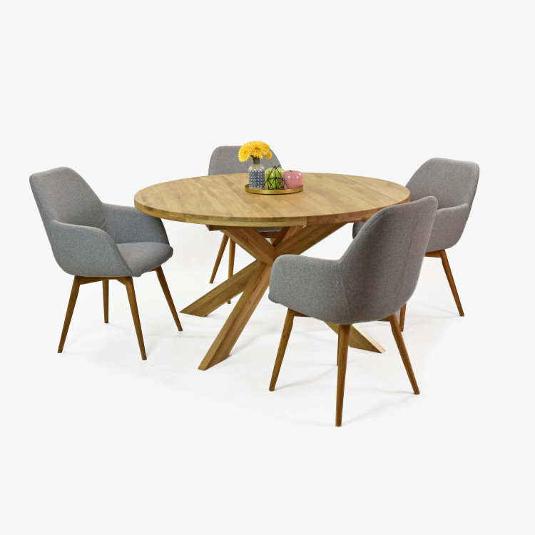 Bővíthető kerek tölgyfa asztal és székek  - 2