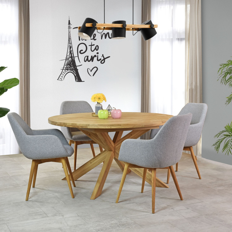 Bővíthető kerek tölgyfa asztal és székek  - 8