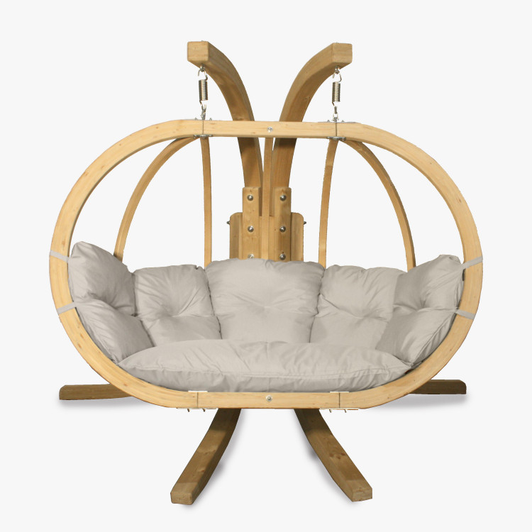 Kerti hintaszék fából, krém színű  - 3