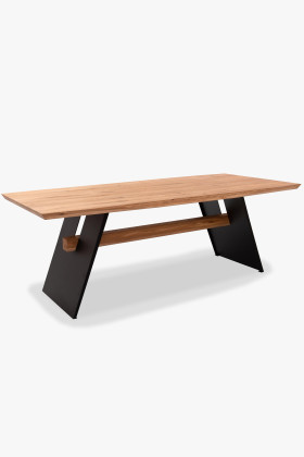 Natúr tölgyfa étkezőasztal fekete fém lábakkal, 200x100 cm