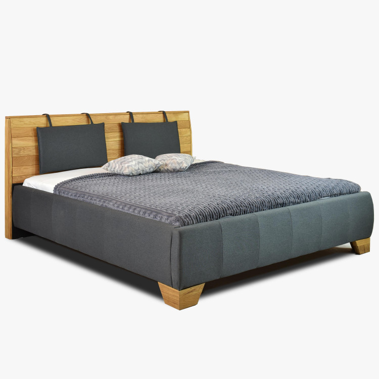 Kárpitozott ágy sötét színű, fa fejtámlával  - 0