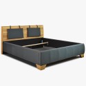 Kárpitozott ágy sötét színű, fa fejtámlával  - 2
