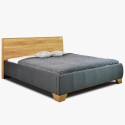 Kárpitozott ágy sötét színű, fa fejtámlával  - 4