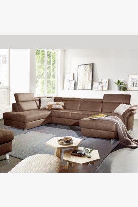 nagy u alakú kanapé lábakkal, kényelmes vidéki stílusú nappali bútor