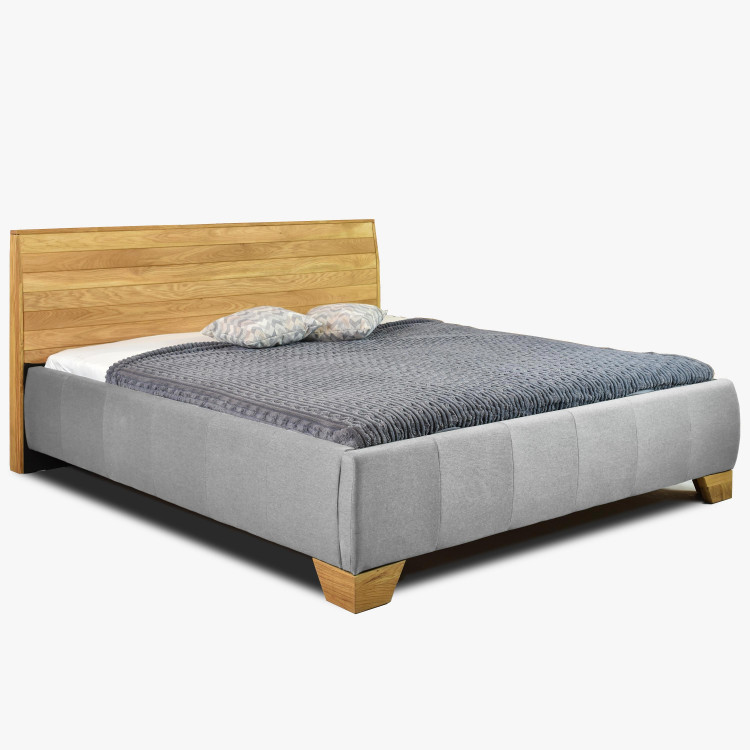 Kárpitozott ágy szürke színű fa fejtámlával  - 6