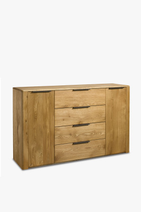 Tölgyfa komód hálószobába, 4 fiókos, 2 ajtós, soft-close záródású