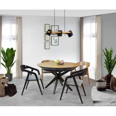 Lekerekített tölgyfa szék szürke kárpitozással  - 1