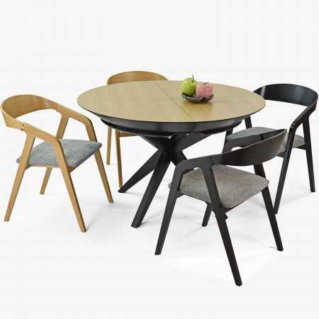 Lekerekített tölgyfa szék szürke kárpitozással  - 3