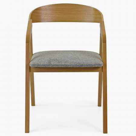 Lekerekített tölgyfa szék szürke kárpitozással  - 6