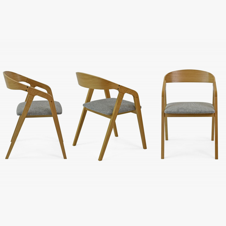 Lekerekített tölgyfa szék szürke kárpitozással  - 7