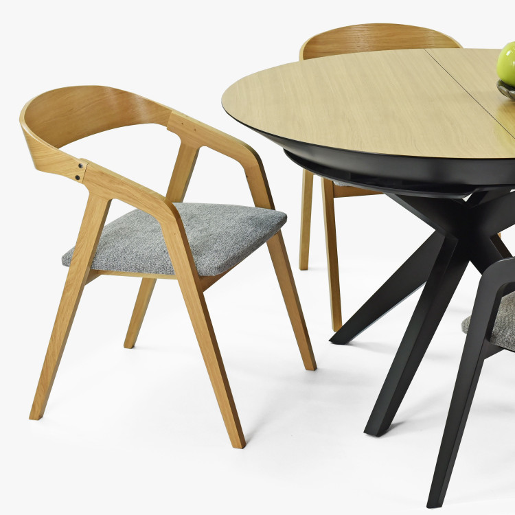 Lekerekített tölgyfa szék szürke kárpitozással  - 10