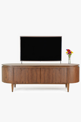 Kerekített diószínű tölgyfa TV-s komód 180x50x50 cm