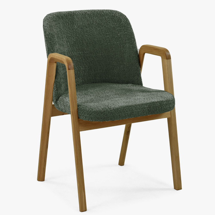 Modern tölgyfa szék, zöld színű kárpittal  - 0
