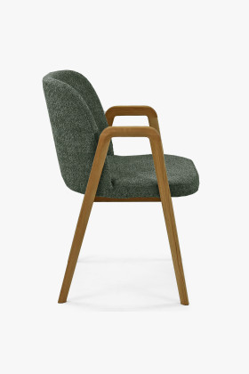 Modern tölgyfa szék, zöld színű kárpittal  - 0 2
