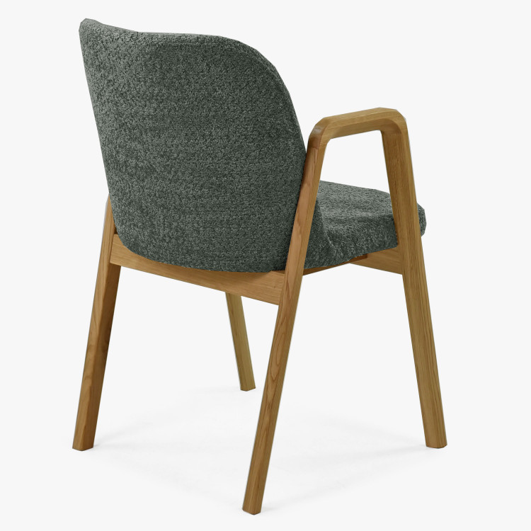 Modern tölgyfa szék, zöld színű kárpittal  - 2