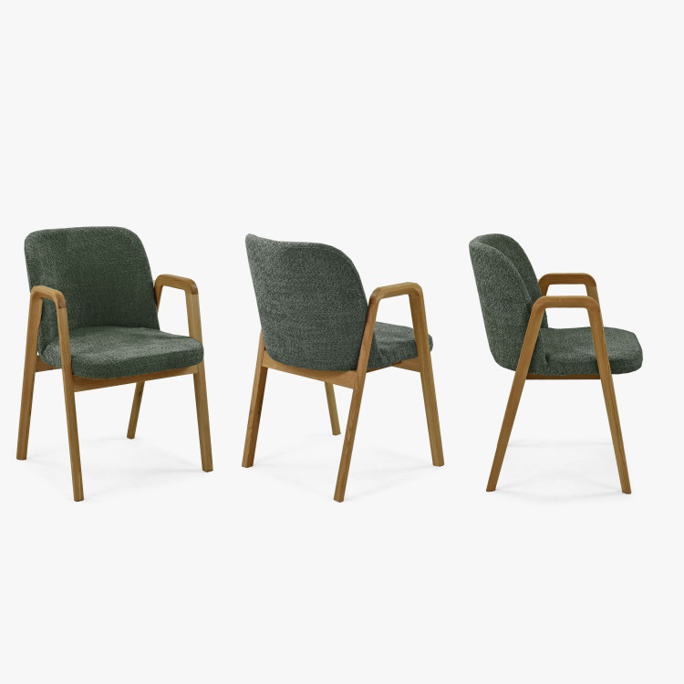 Modern tölgyfa szék, zöld színű kárpittal  - 3
