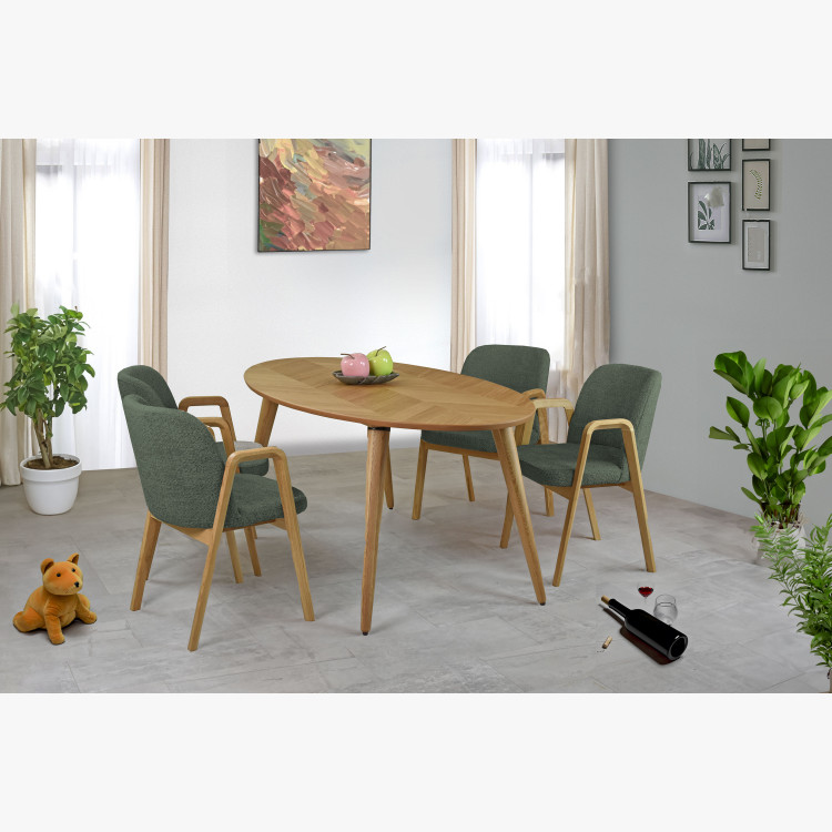 Modern tölgyfa szék, zöld színű kárpittal  - 6