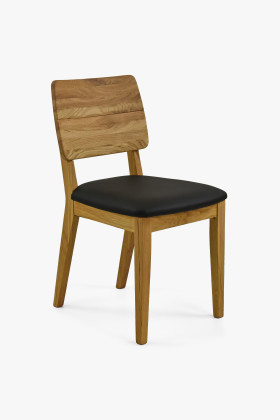 Tölgyfa étkezőszék fekete bőr ülőkével, modern design, kényelmes