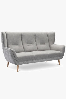 Háromszemélyes skandináv kanapé tölgyfa lábakkal, kétszínű PU