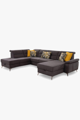 U alakú balos kanapé króm lábakkal, skandináv stílusú, sötétszürke