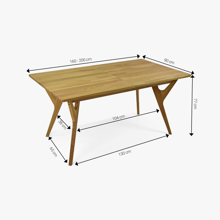 Tömör tölgyfa étkezőasztal, bővíthető, Avano 160-200 x 90 cm  - 10