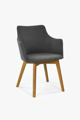 Antracit szövet fotel tömör tölgyfa lábakkal, háttámlás, modern design