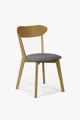 Tölgyfa retro étkezőszék világosszürke szövet ülőlappal, Helsinki