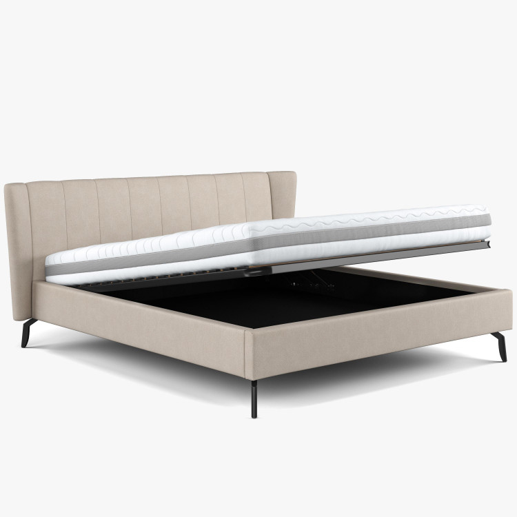Čaluněná postel s úložným prostorem béžová, 180 x 200 cm  - 2