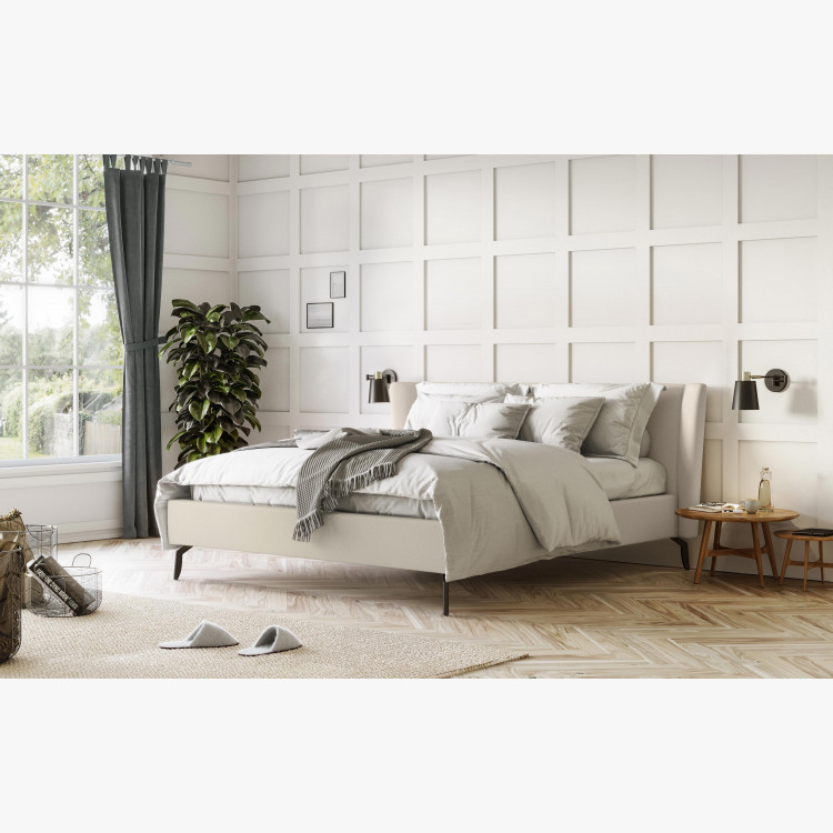 Čaluněná postel s úložným prostorem béžová, 180 x 200 cm  - 4