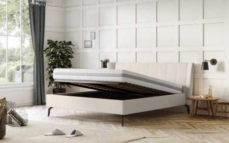 Čaluněná postel s úložným prostorem béžová, 180 x 200 cm  - 5