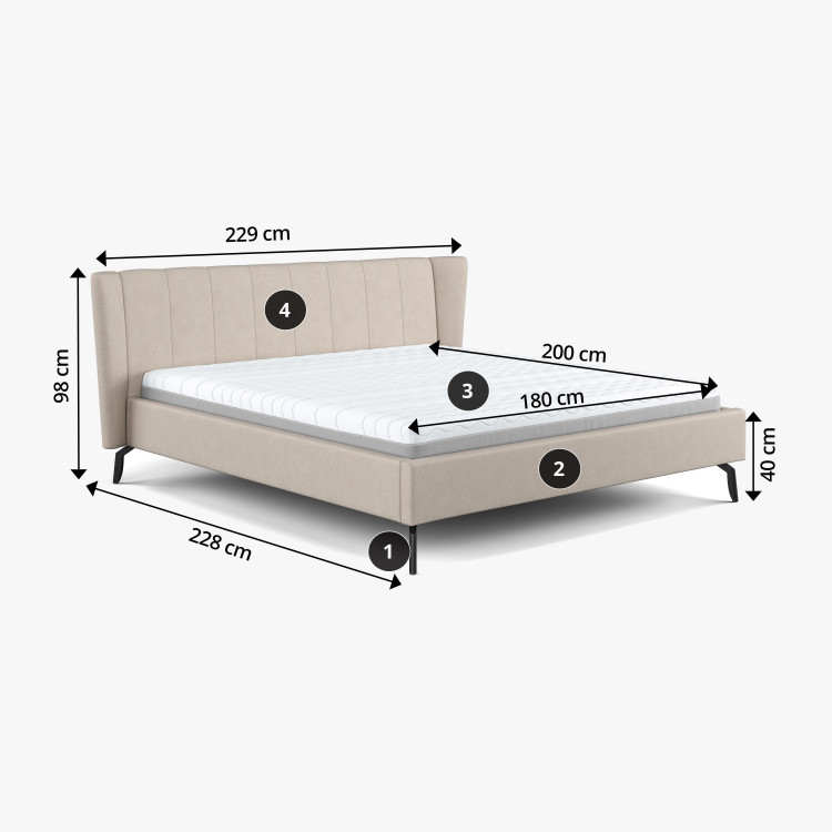 Čaluněná postel s úložným prostorem béžová, 180 x 200 cm  - 7