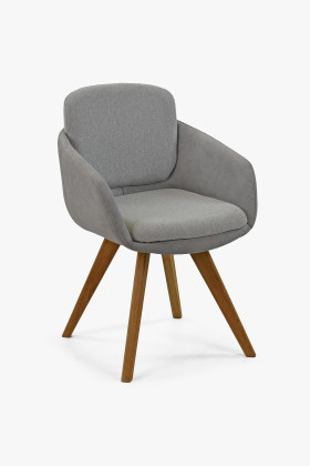 Szürke szövet étkezőszék tölgyfa lábakkal, modern design