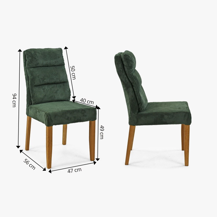 Zöld szék tölgyfa lábakkal, kordbársony anyaggal  - 7