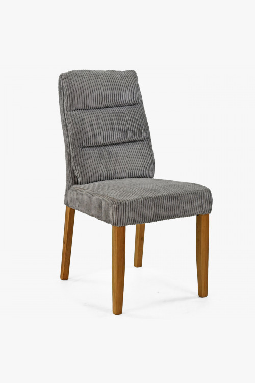 Szürke szék tölgyfa lábakkal, kordbársony anyaggal  - 0