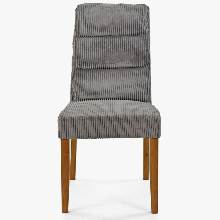 Szürke szék tölgyfa lábakkal, kordbársony anyaggal  - 6