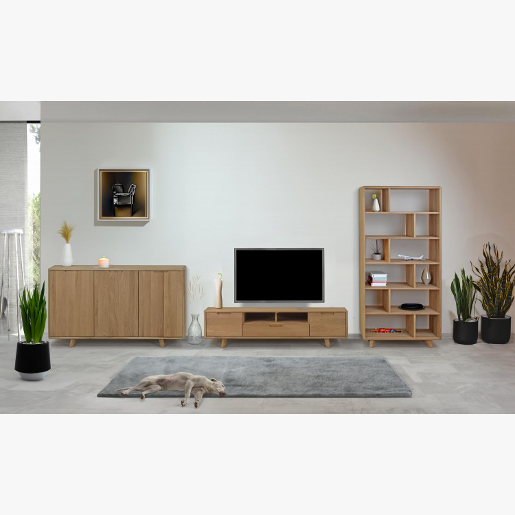 TV szekrény, tömör fehér tölgyfa, lábakon  - 11