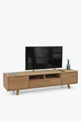 Fehér tölgyfa TV-s komód lábakkal, skandináv stílusú, olaj-viasz