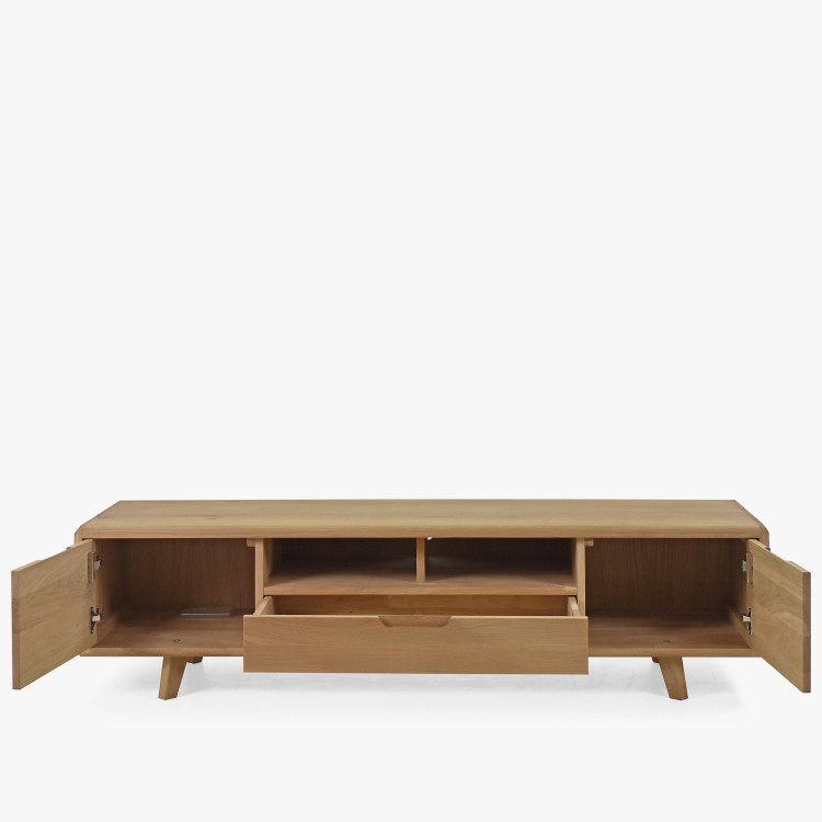 Televíziós komód faanyagból, fehér tölgy lábakkal  - 4