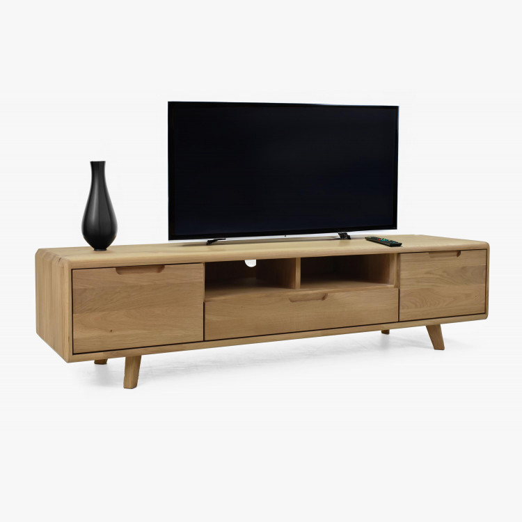 Televíziós komód faanyagból, fehér tölgy lábakkal  - 6