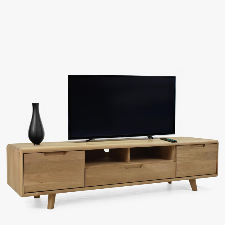 Televíziós komód faanyagból, fehér tölgy lábakkal  - 7
