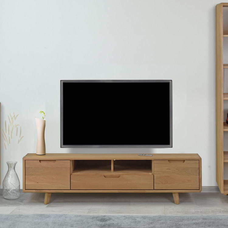 Televíziós komód faanyagból, fehér tölgy lábakkal  - 8