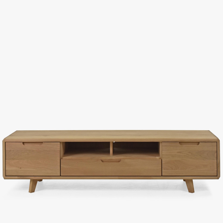 Televíziós komód faanyagból, fehér tölgy lábakkal  - 9