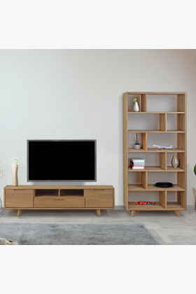 Tölgyfa polc, fehér tölgy színű, lábakon  - 0 2