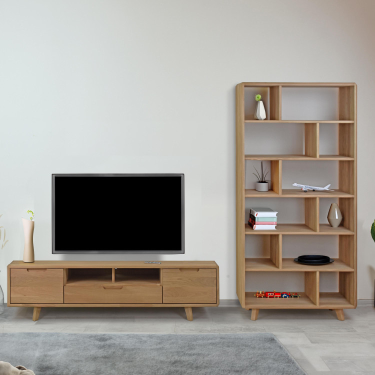 Tölgyfa polc, fehér tölgy színű, lábakon  - 1