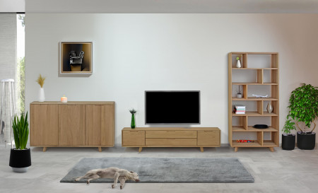 Tölgyfa polc, fehér tölgy színű, lábakon  - 2