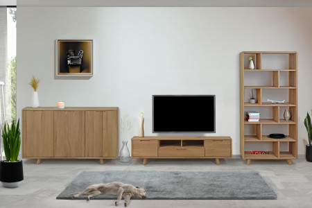 Tölgyfa polc, fehér tölgy színű, lábakon  - 3