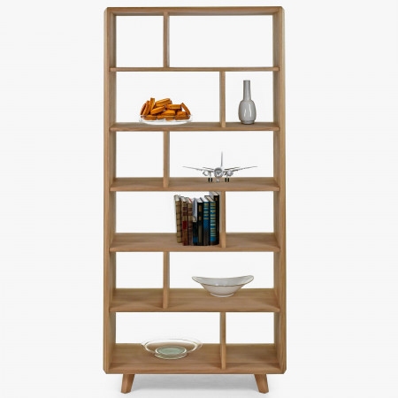 Tölgyfa polc, fehér tölgy színű, lábakon  - 5